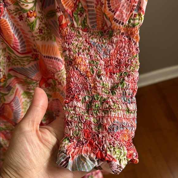 Farm Rio Macaw Flight Tiered Printed Cotton Smocked Floral Midi Dress Size M - Picture 8 of 17